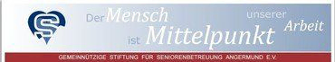 Banner mit dem Logo und dem Slogan "Der Mensch im Mittelpunkt unserer Arbeit".
