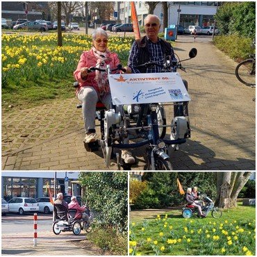 Collage mit Personen, die Tandem-Fahrräder fahren.